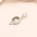 925 Sterling Silver Vintage Oval Green Quartz Pendant
