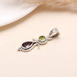 925 Sterling Silver Vintage Style Garnet & Peridot Pendant