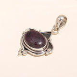925 Sterling Silver Oval Ruby Zoisite Pendant Vintage Boho Jewelry