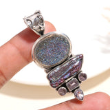 925 Sterling Silver Druzy & Abalone Shell Pendant