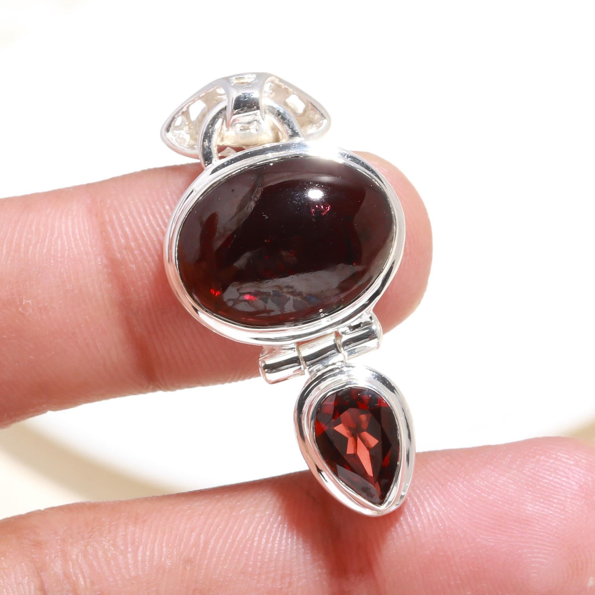 925 Sterling Silver Red Garnet Statement Pendant
