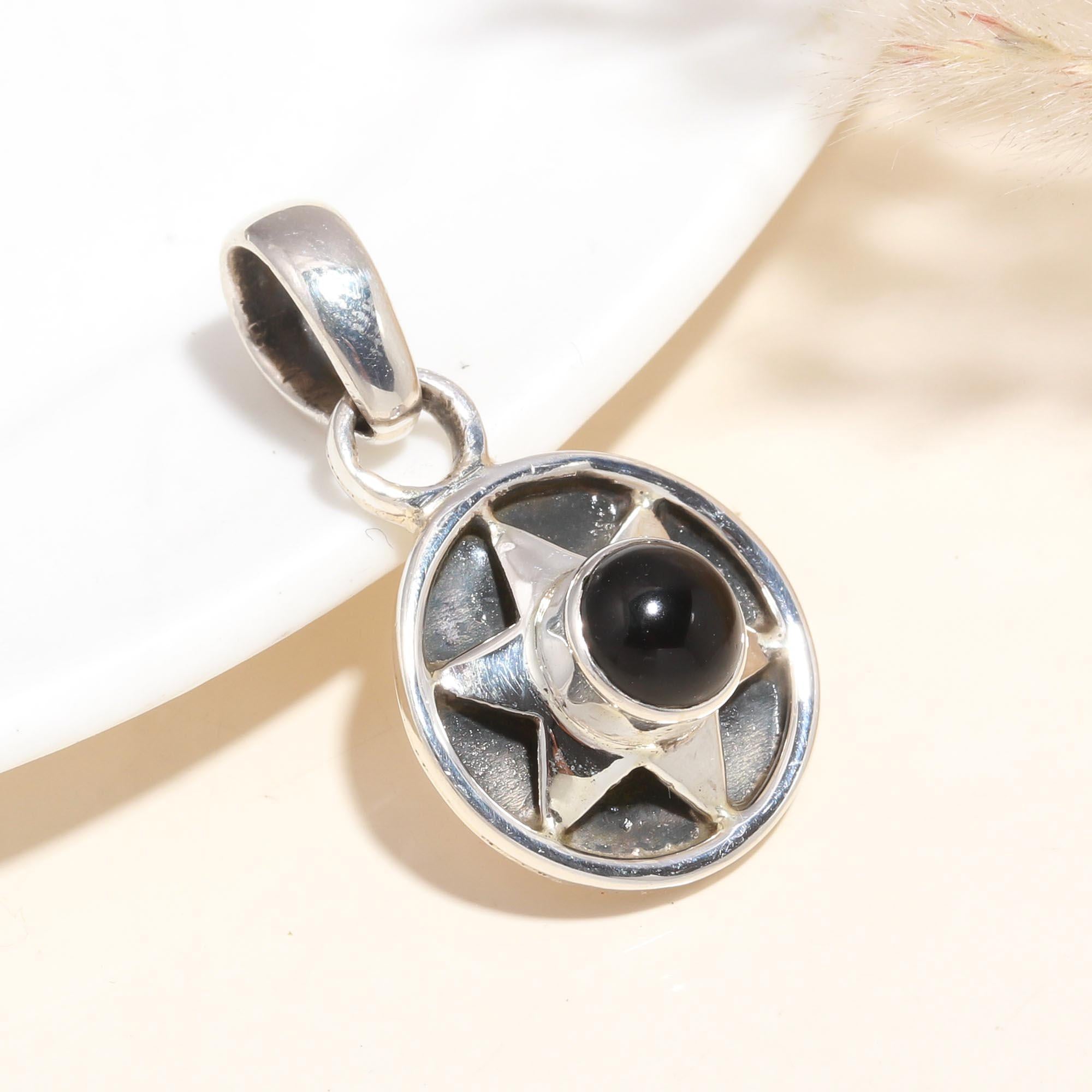 925 Sterling Silver Black Onyx Star Pendant