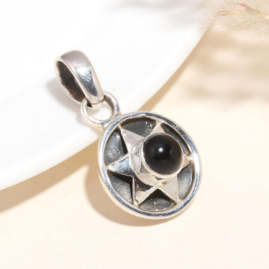 925 Sterling Silver Black Onyx Star Pendant