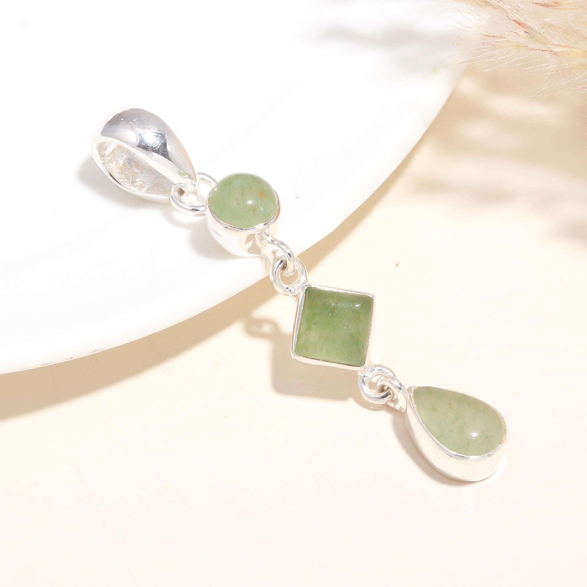 925 Sterling Silver Green Aventurine Dangle Pendant