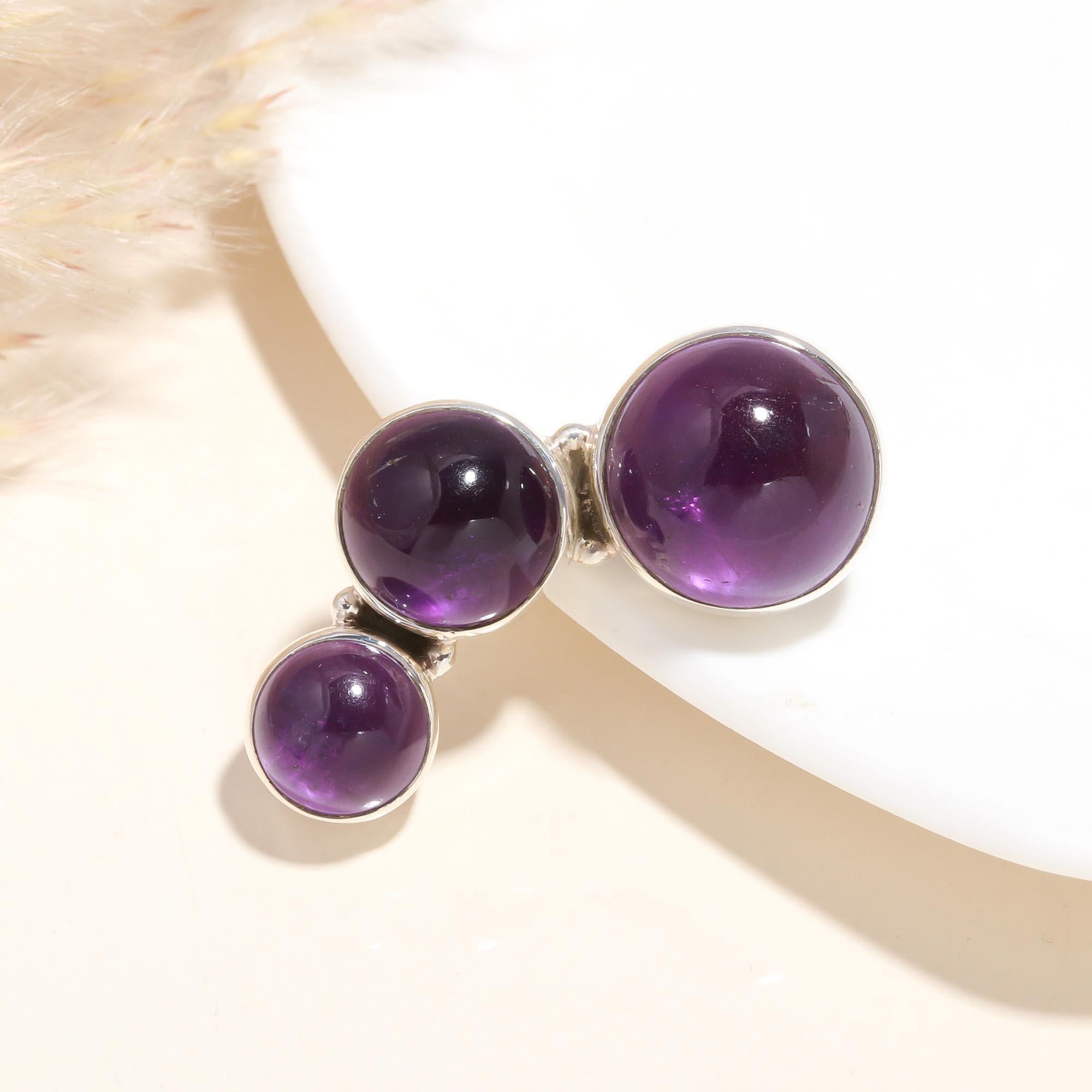 925 Sterling Silver Triple Amethyst Pendant