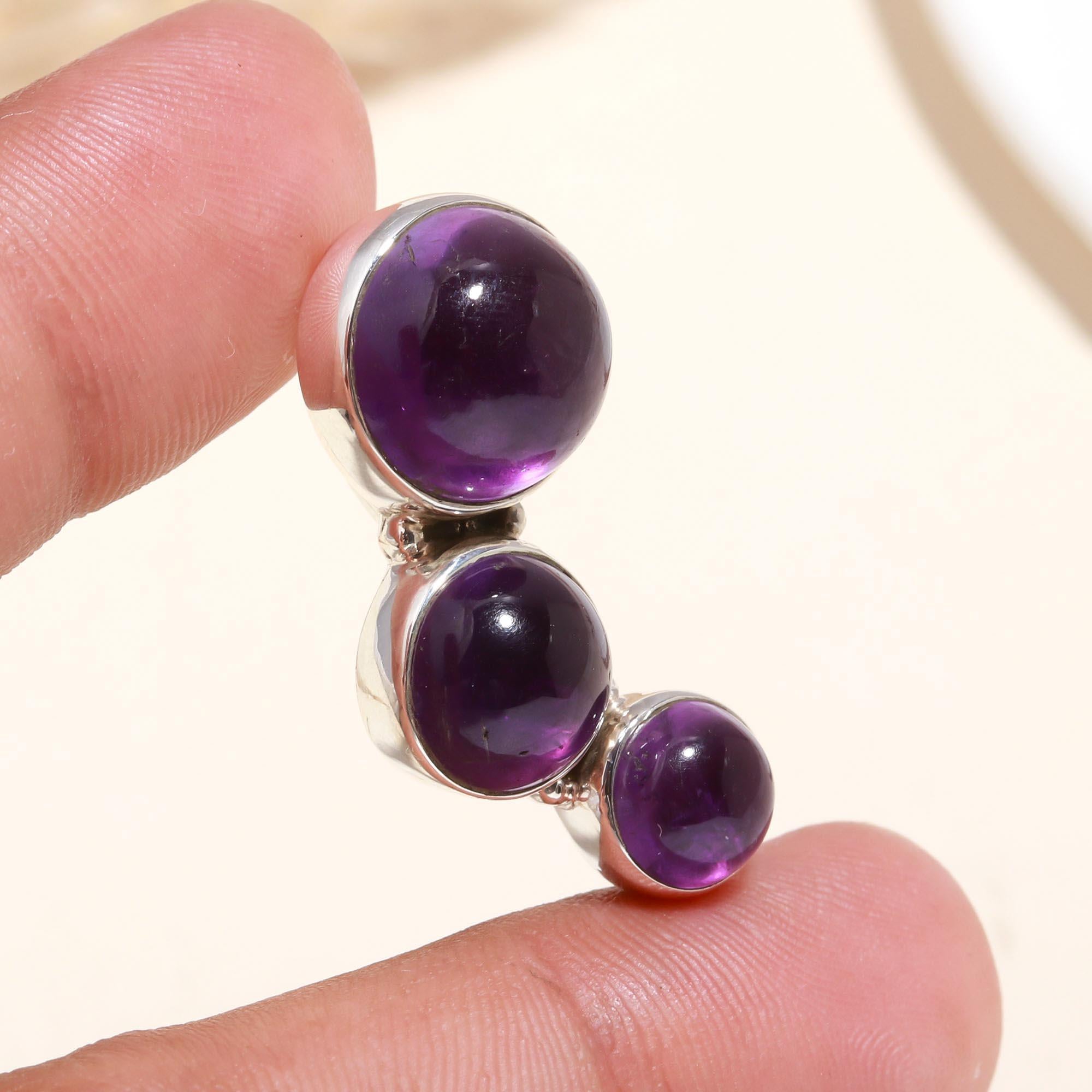 925 Sterling Silver Triple Amethyst Pendant