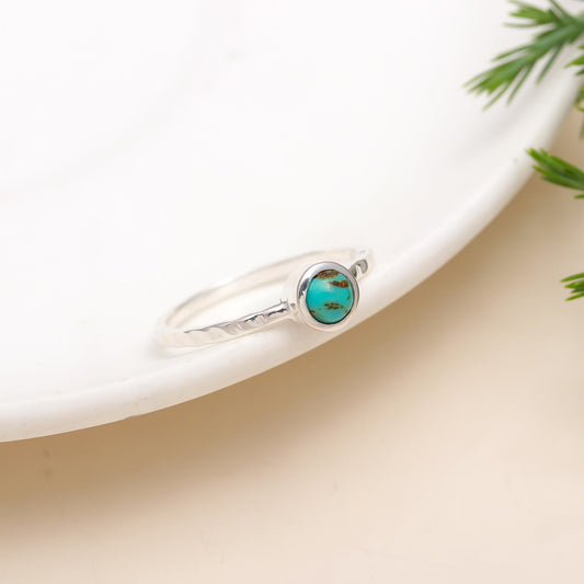 925 Silver Hammered Turquoise Ring