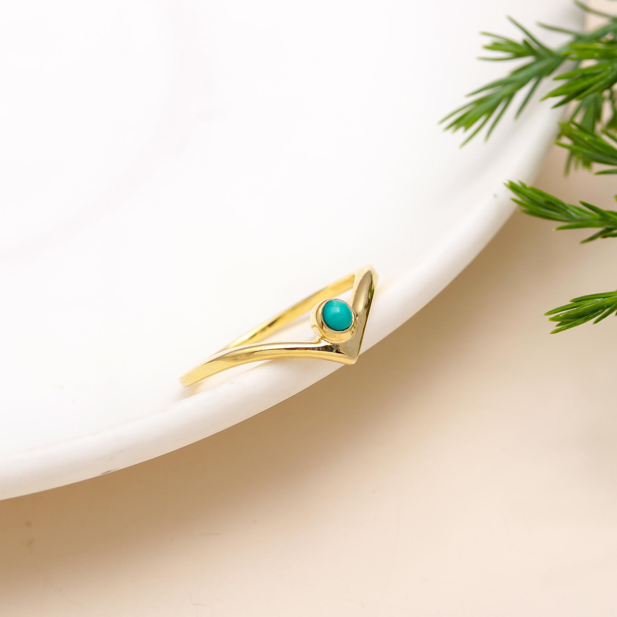 925 Silver Turquoise  V-Shaped Ring