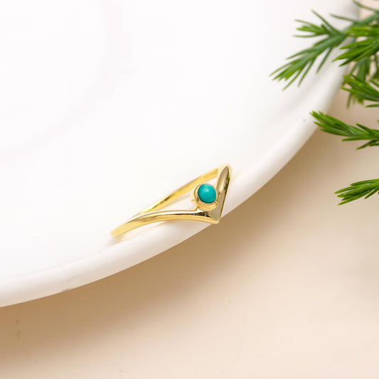 925 Silver Turquoise  V-Shaped Ring