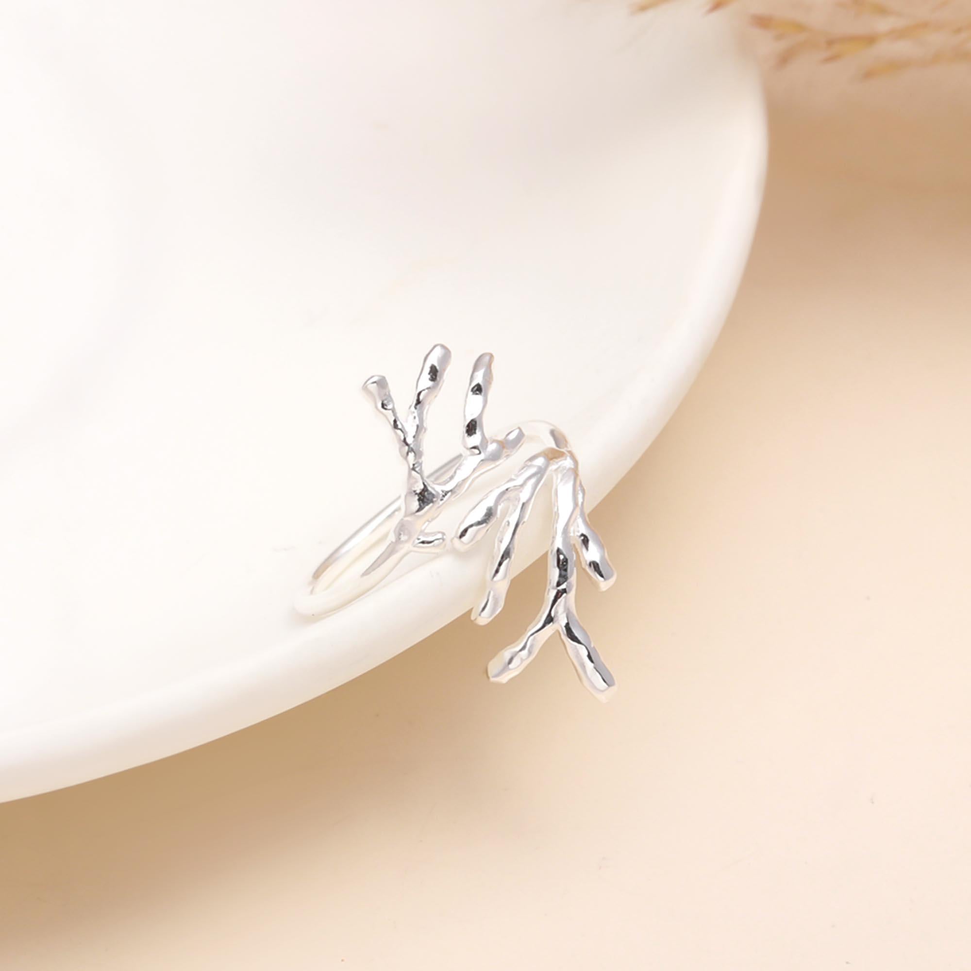925 Sterling Silver Nature-Inspired Adjustable Twig Design Ring