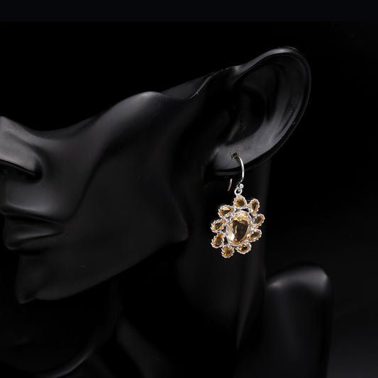 925 Sterling Silver Citrine Dangle Earrings