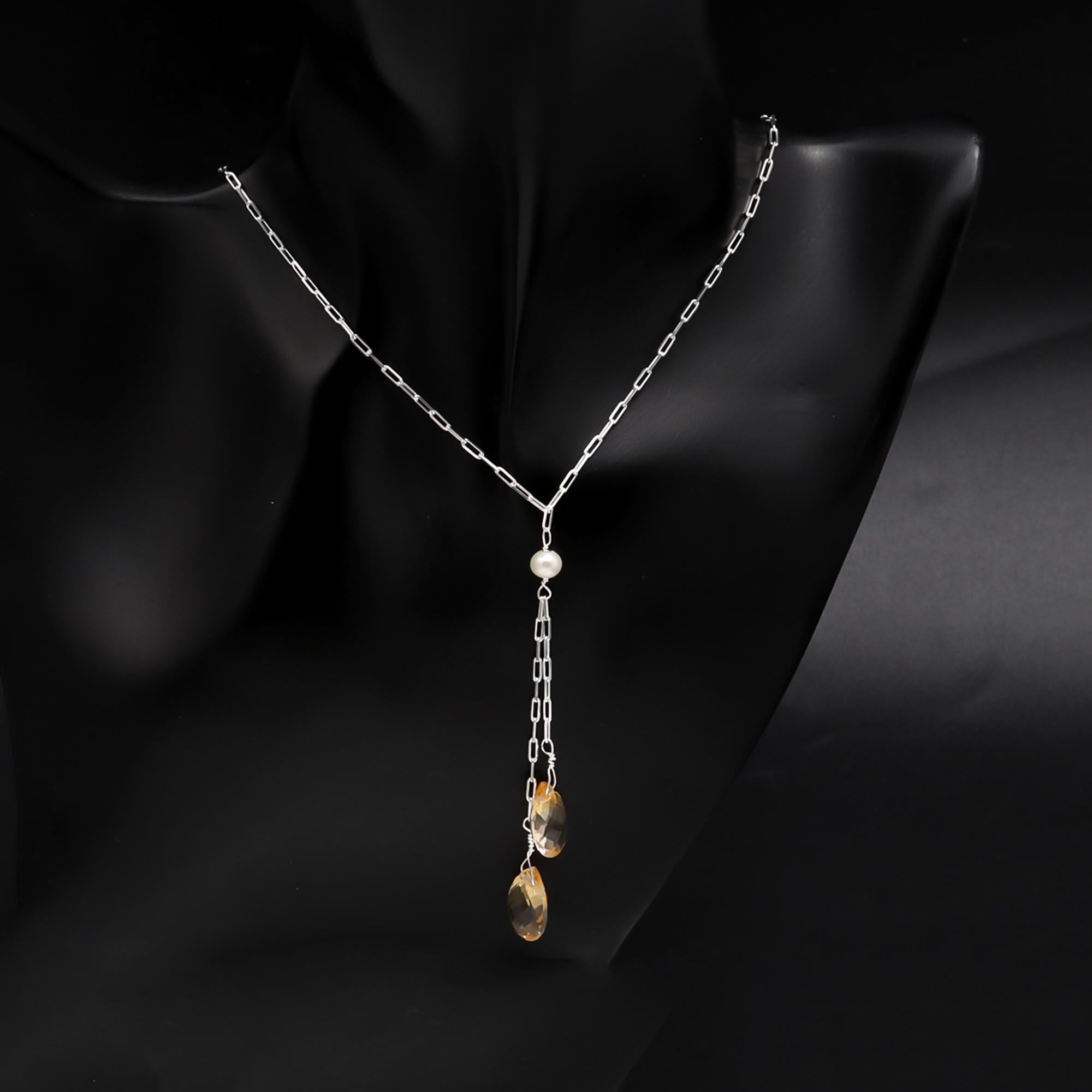 925 Sterling Silver Faceted Citrine Drop Necklace