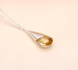 925 Sterling Silver Citrine Teardrop Pendant Necklace