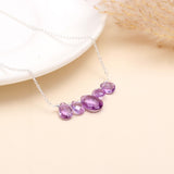 925 Sterling Silver Teardrop Amethyst Cluster Pendant Necklace
