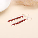 925 Sterling Silver Garnet Modern Long Dangle Earrings