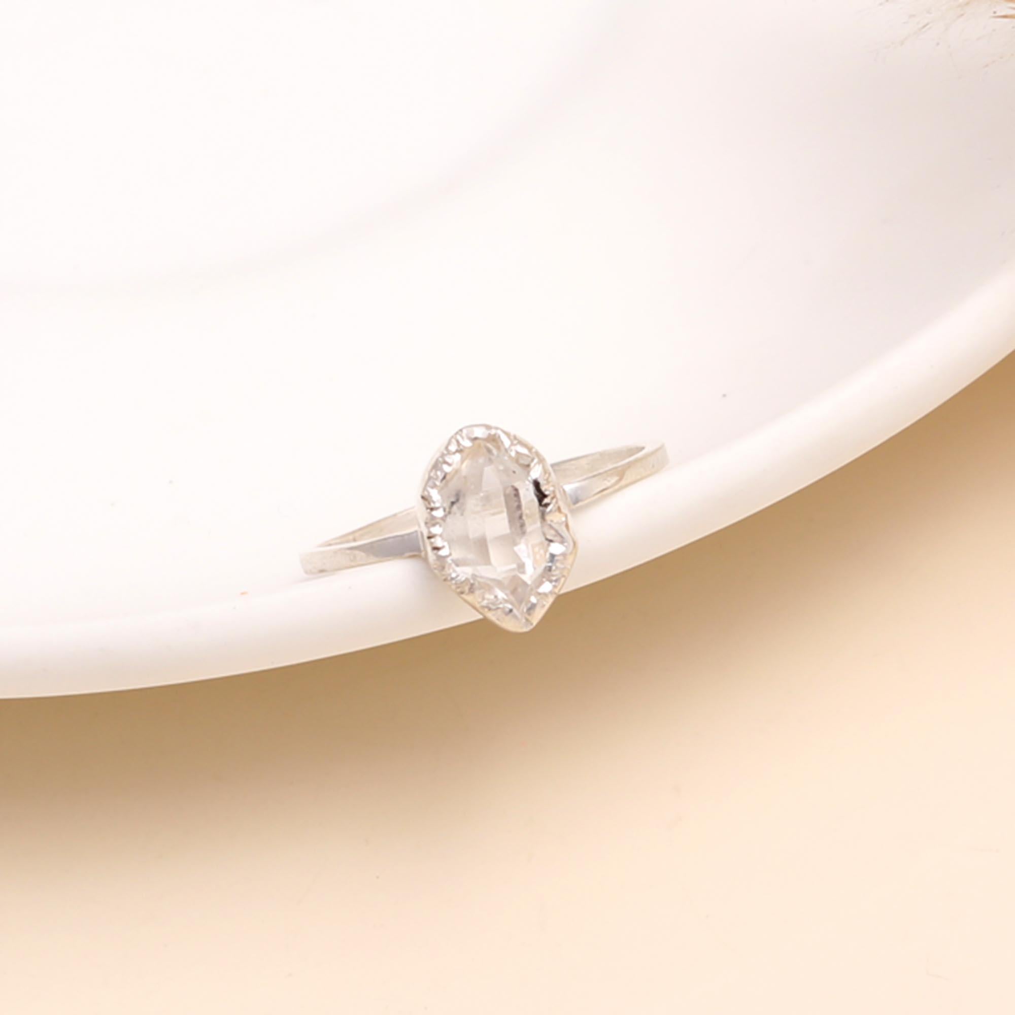925 Sterling Silver Raw Herkimer Diamond Ring