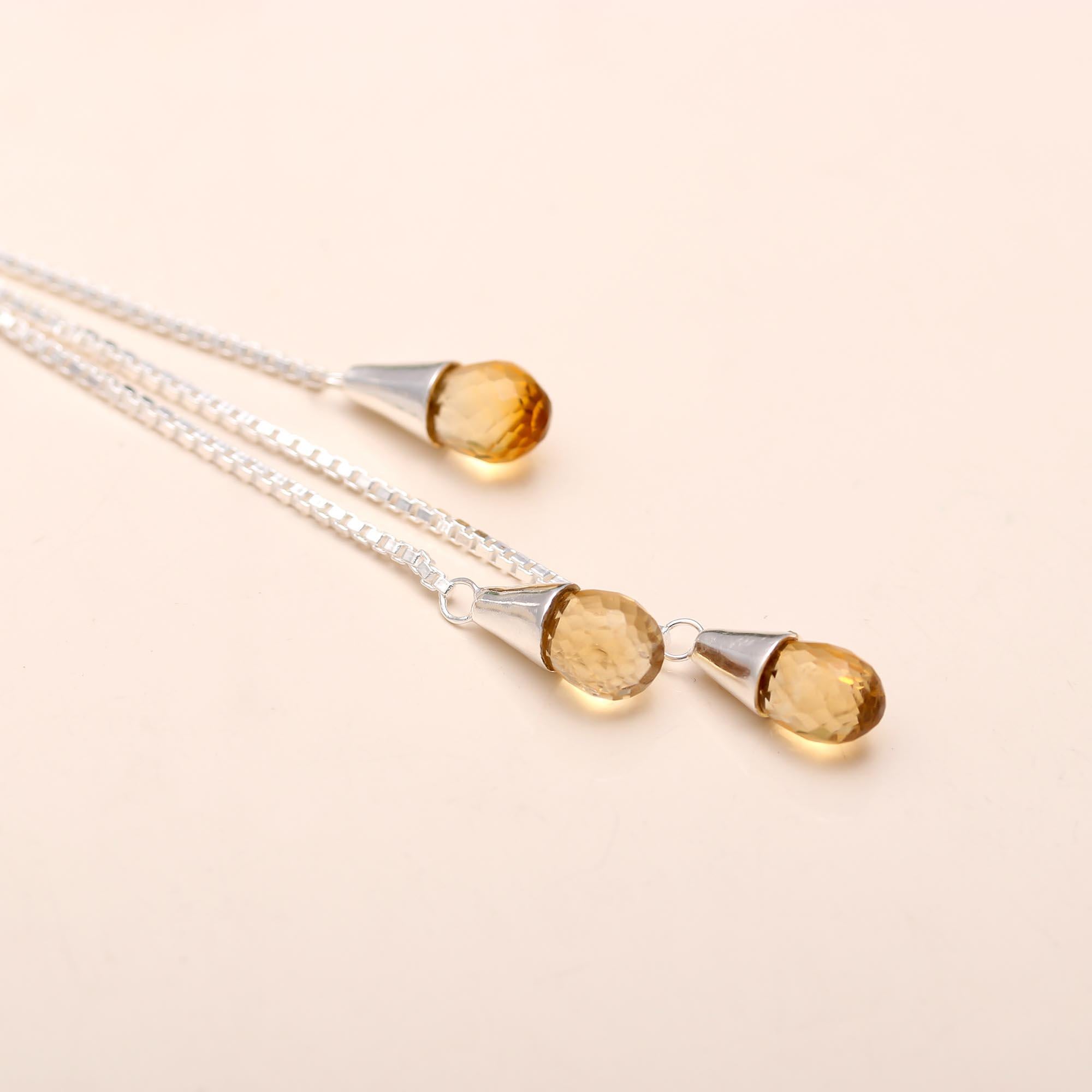 925 Silver Citrine Lariat Necklace