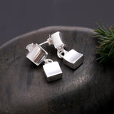 925 Silver Double Cube Stud Drop Earrings