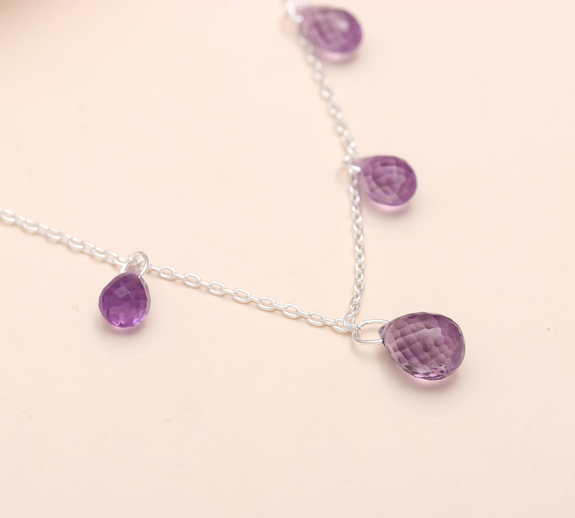 925 Silver Amethyst Beads Chain Necklace