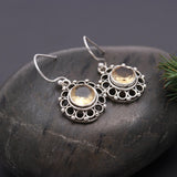 925 Silver Citrine Beaded Frame Dangle Earrings