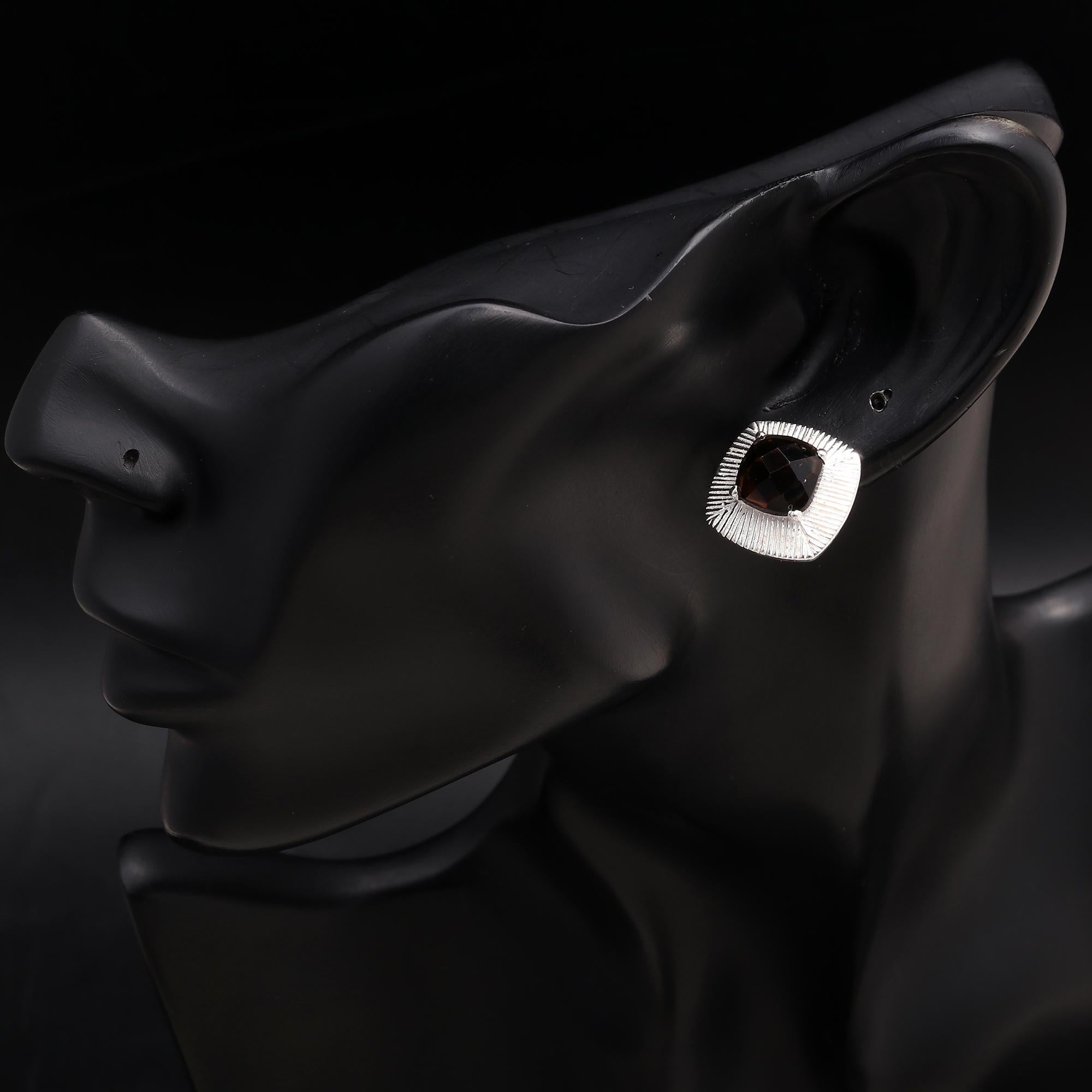 925 Silver Faceted Black Onyx Square Stud Earrings