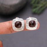 925 Silver Faceted Black Onyx Square Stud Earrings