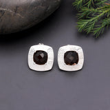 925 Silver Faceted Black Onyx Square Stud Earrings
