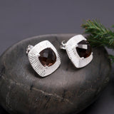 925 Silver Faceted Black Onyx Square Stud Earrings