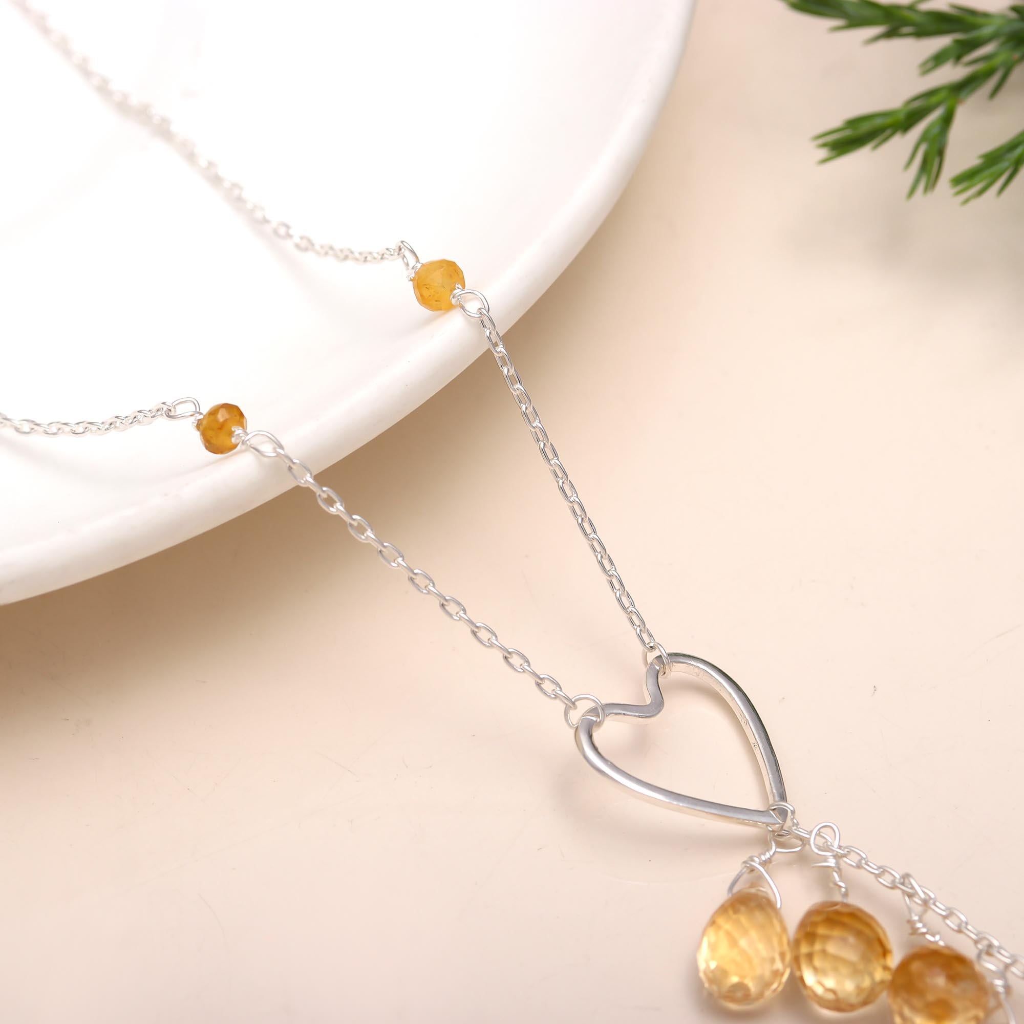 925 Silver Citrine Heart Necklace