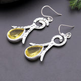 925 Silver Swirl Yellow Quartz Dangle Earrings