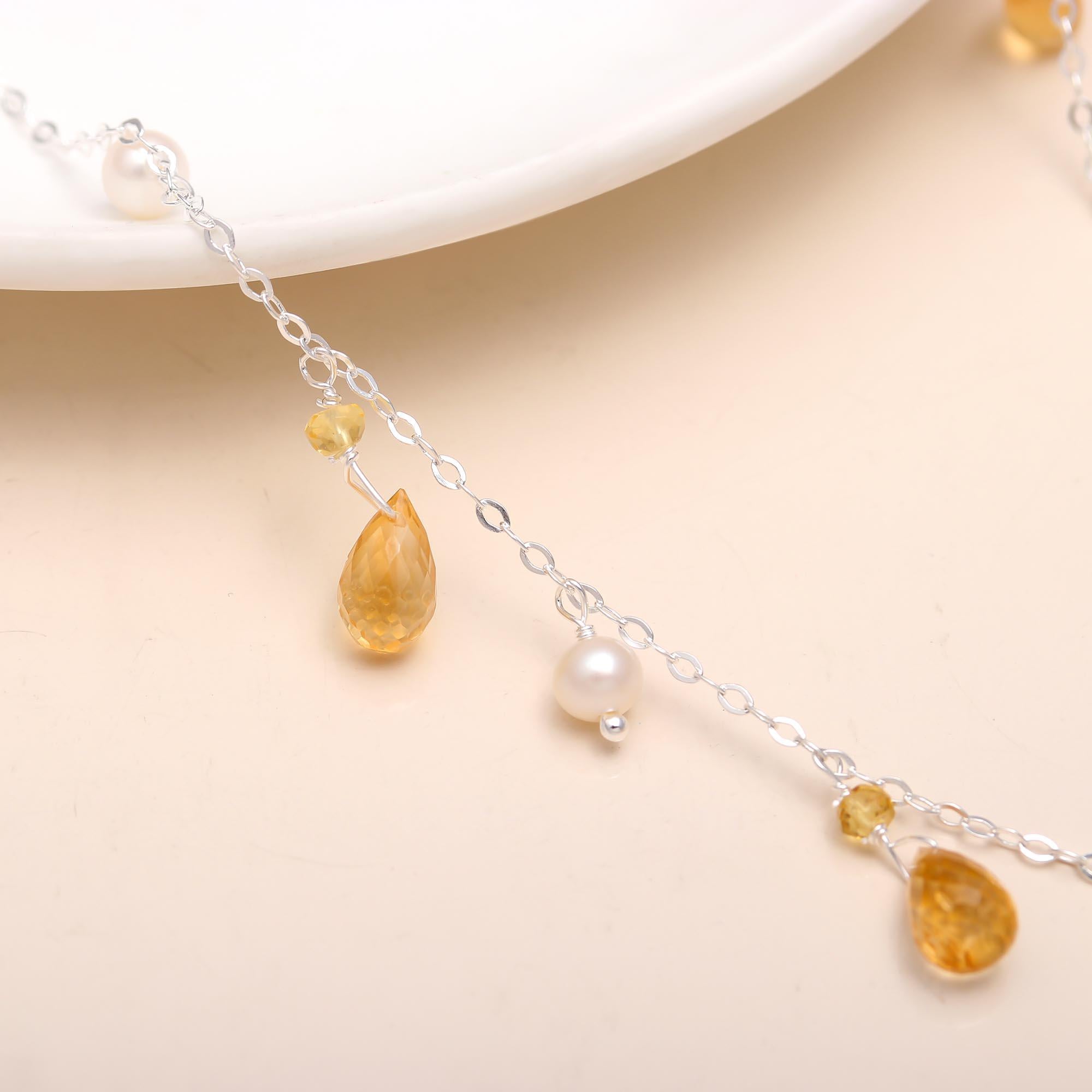 925 Silver Citrine and Pearl Necklace