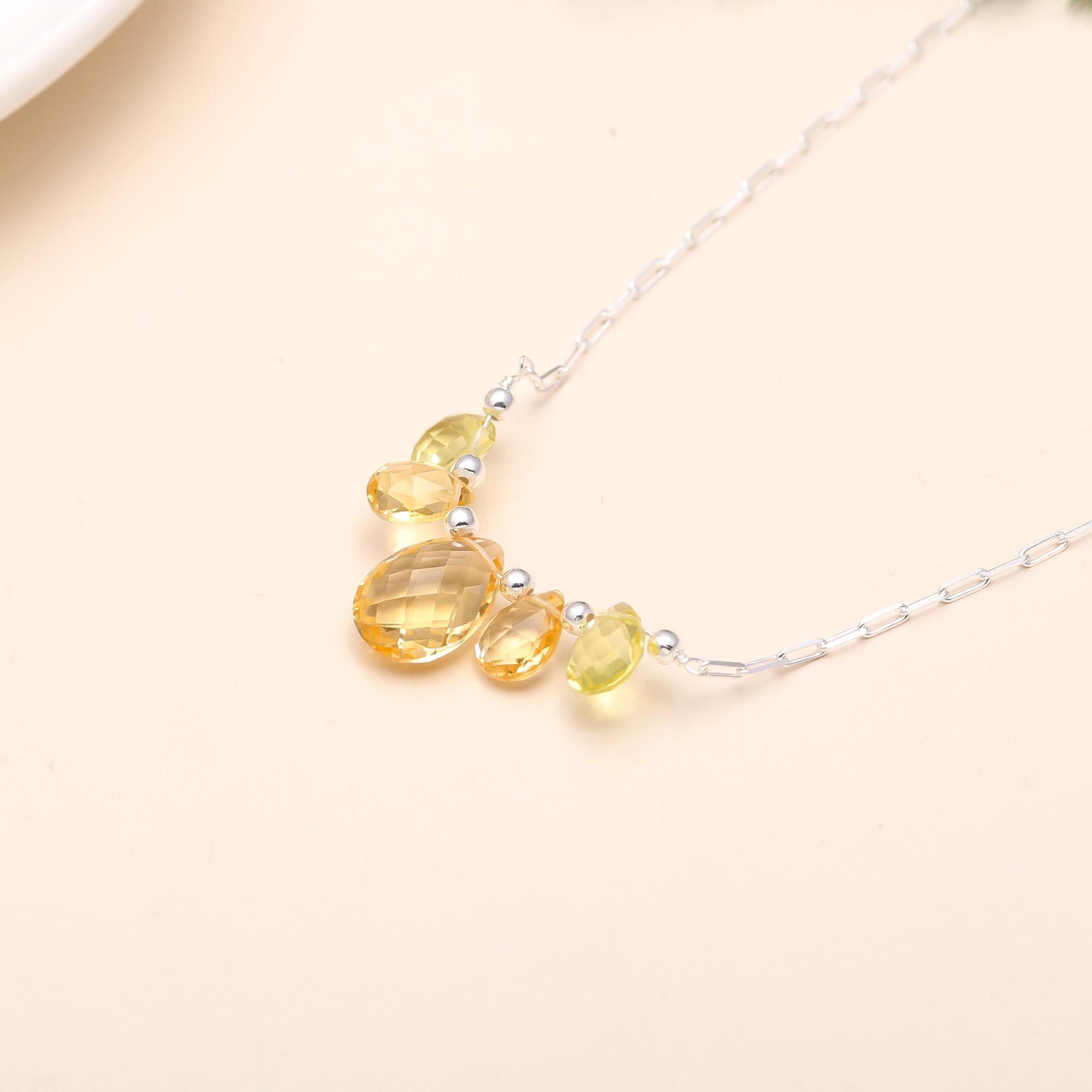 925 Sterling Silver Citrine Designer Necklace Paperclip Chain
