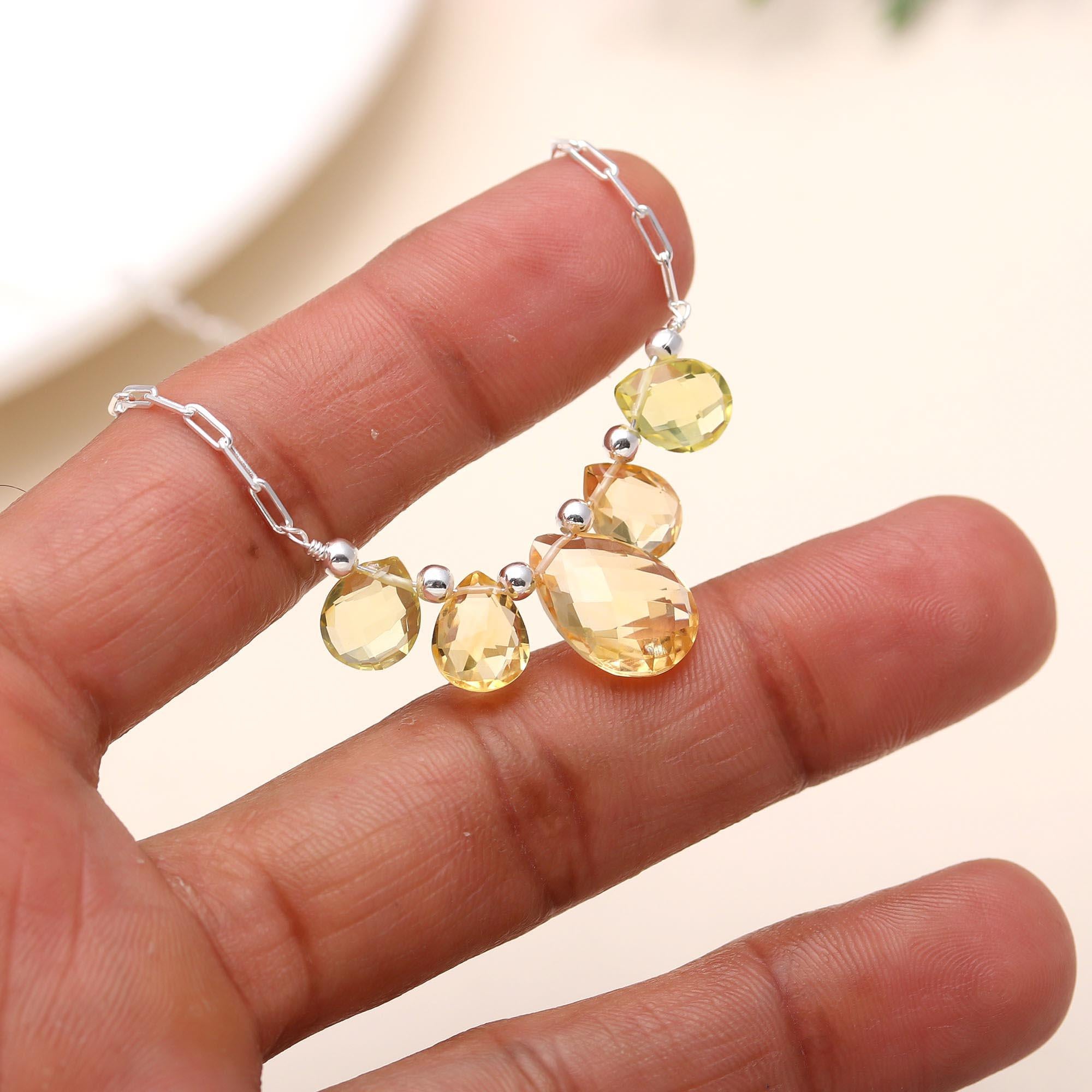 925 Sterling Silver Citrine Designer Necklace Paperclip Chain