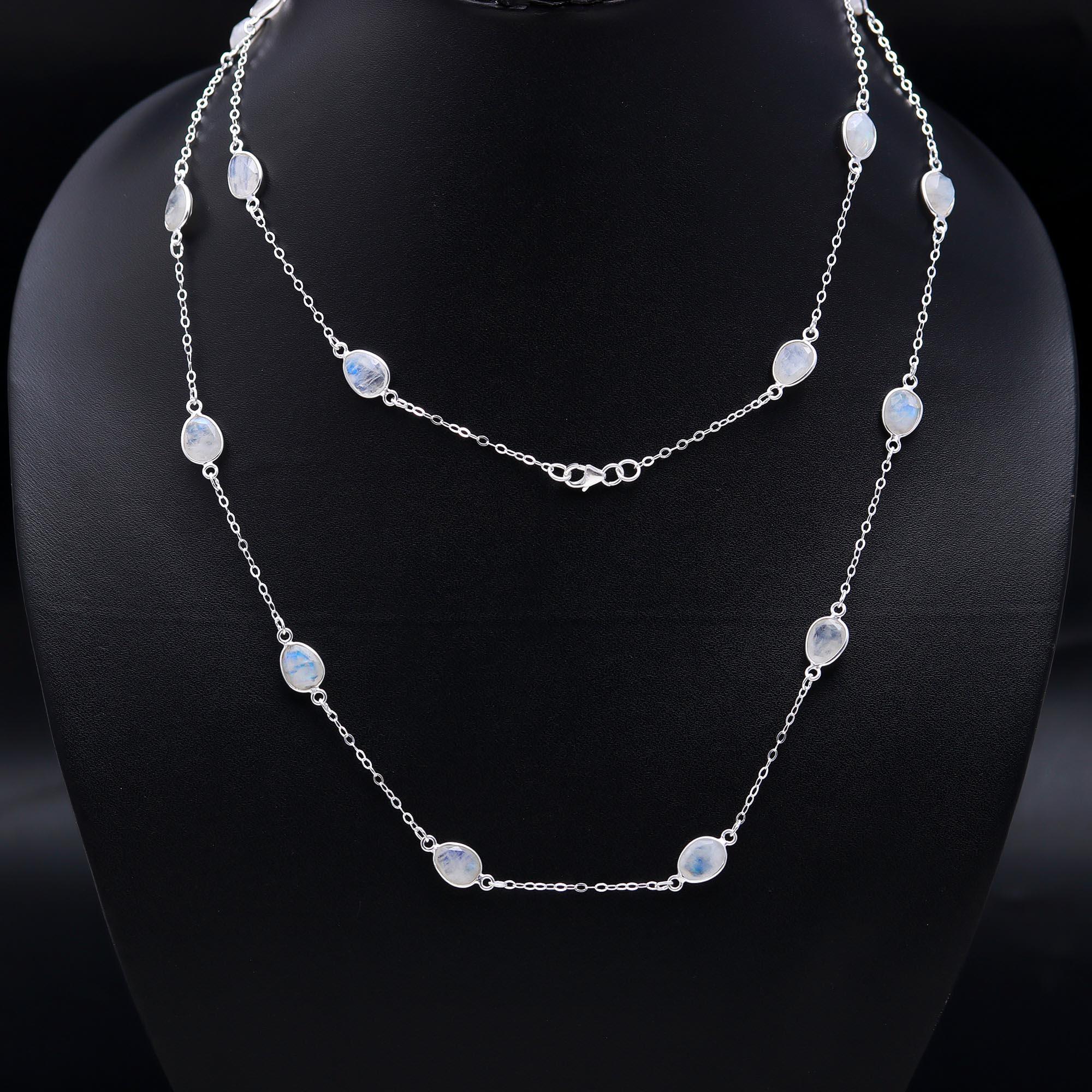 925 Silver Moonstone Station Necklace