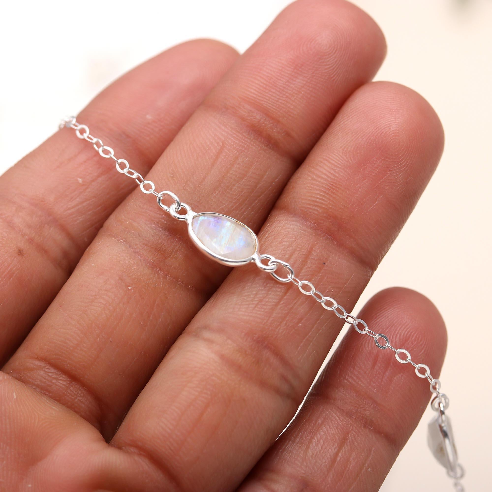 925 Silver Moonstone Station Necklace