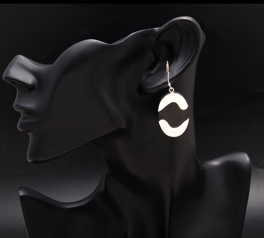 925 Silver Oval Black Enamel Dangle Earrings