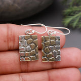 925 Silver Mosaic Pattern Rectangle Dangle Earrings