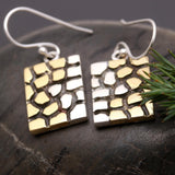 925 Silver Mosaic Pattern Rectangle Dangle Earrings