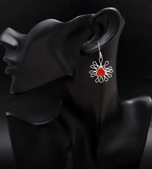 925 Silver Sunburst Carnelian Dangle Earrings