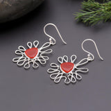 925 Silver Sunburst Carnelian Dangle Earrings