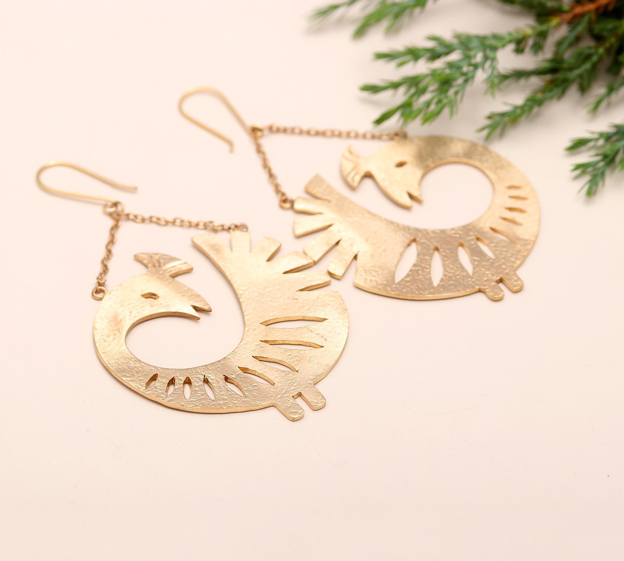 925 Silver Peacock Dangle Earrings