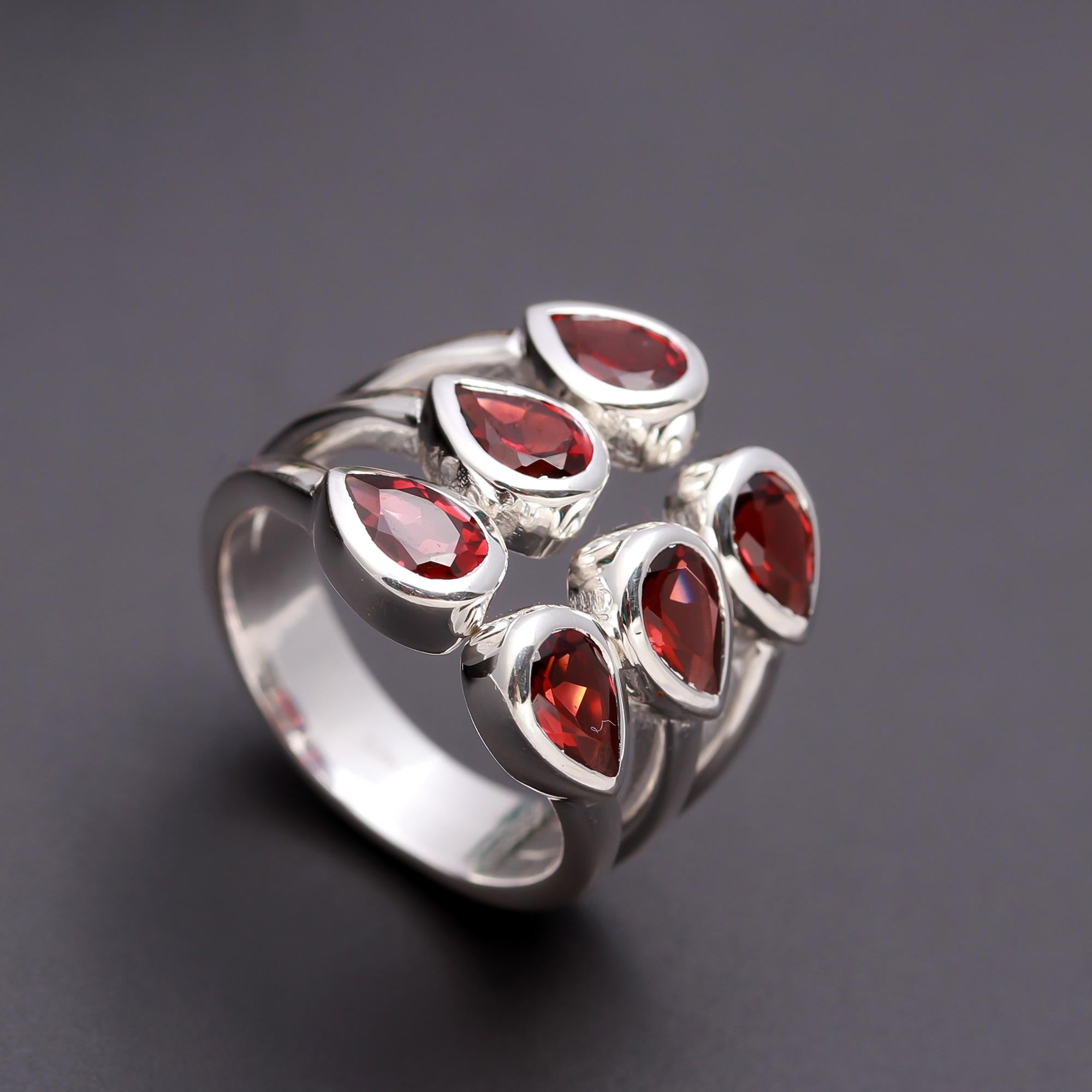 925 Silver Garnet Statement Ring