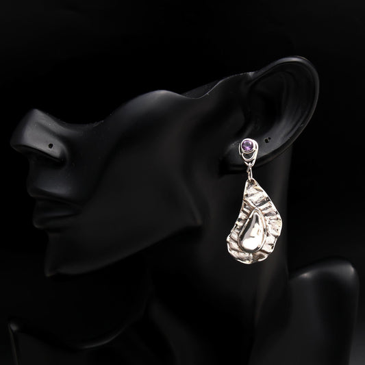 925 Silver Textured Pearl Drop Earrings