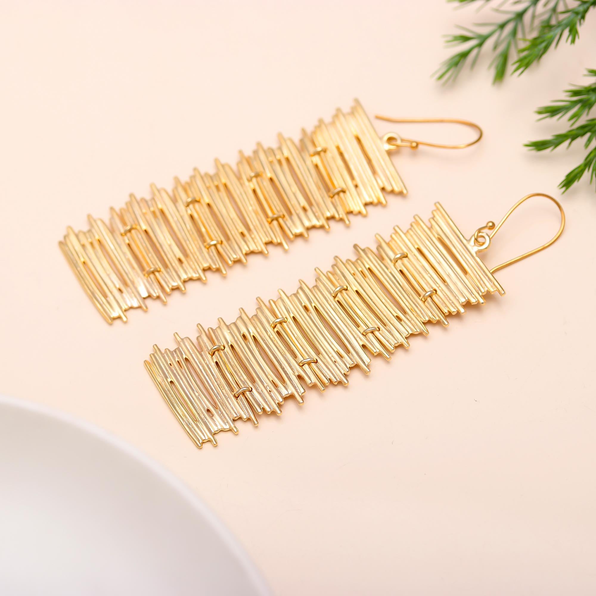 925 Silver Textured Bar Link Dangle Earrings