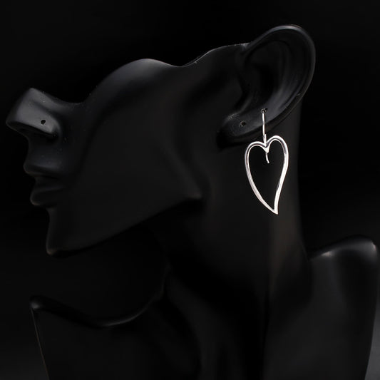 925 Silver Open Heart Dangle Earrings