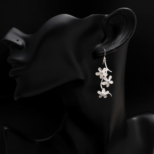 925 Silver Cascading Flower Dangle Earrings