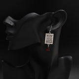 925 Silver Floral Engraved Rectangle Dangle Earrings