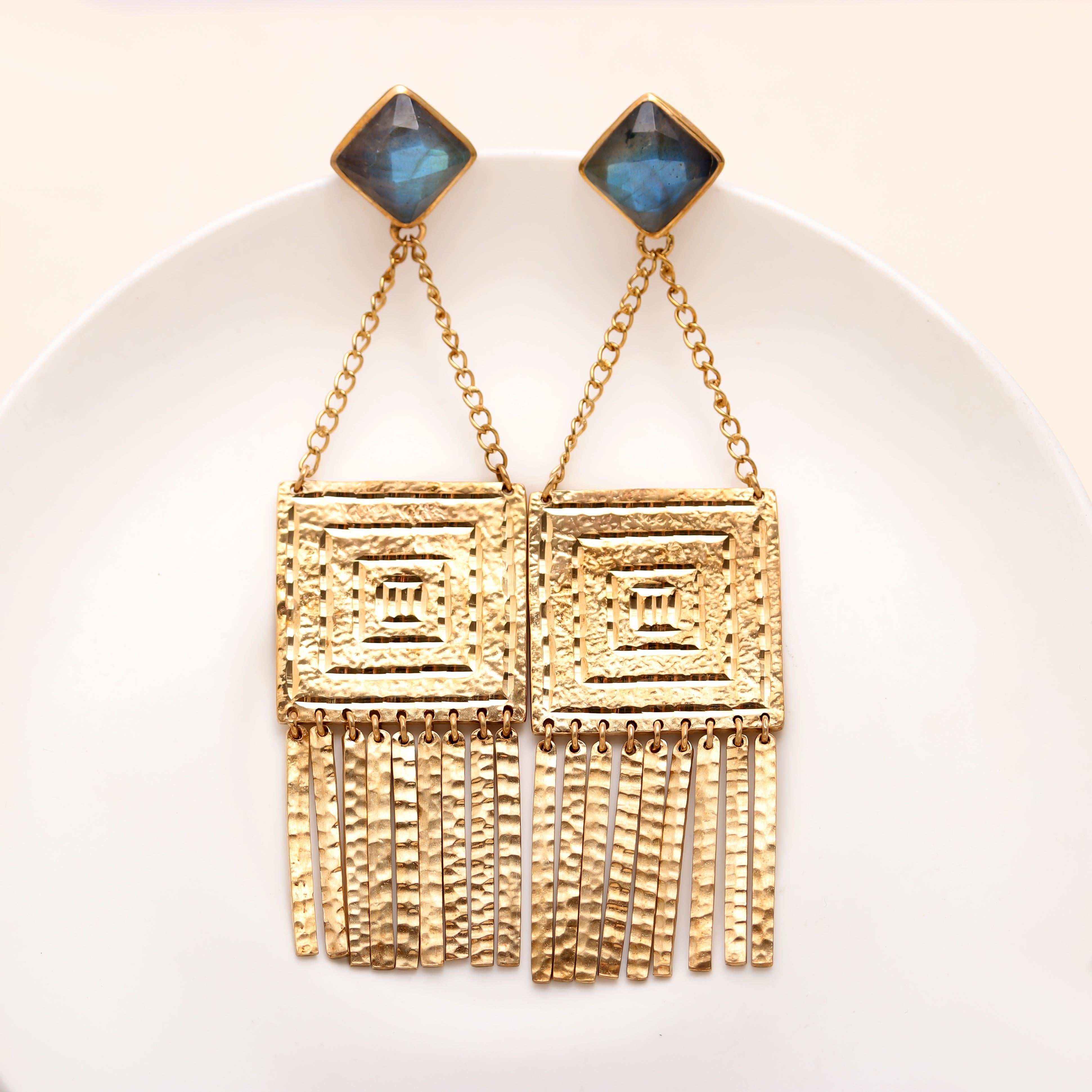 925 Silver Labradorite Fringe Drop Earrings