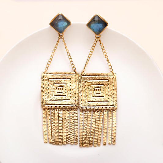 925 Silver Labradorite Fringe Drop Earrings