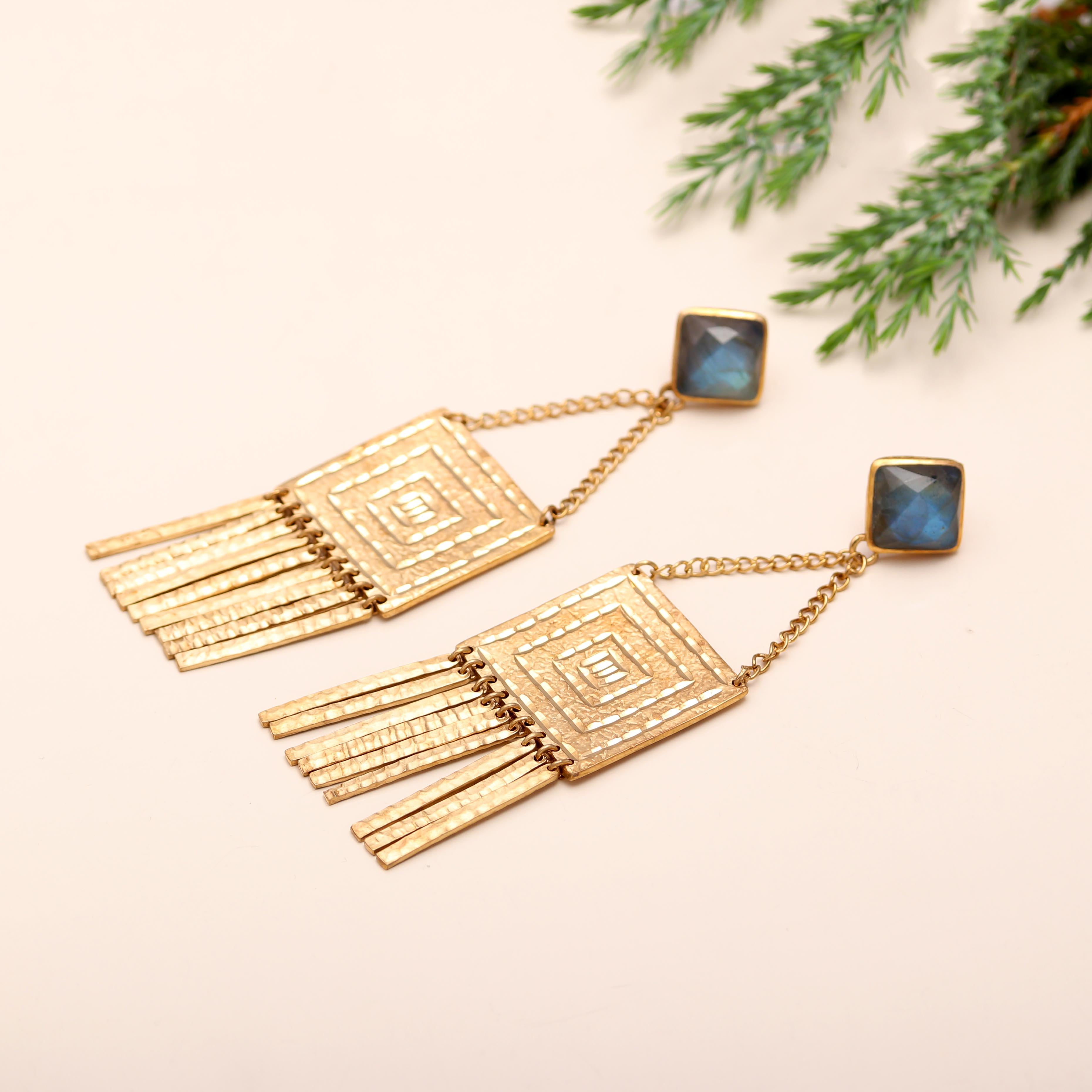 925 Silver Labradorite Fringe Drop Earrings